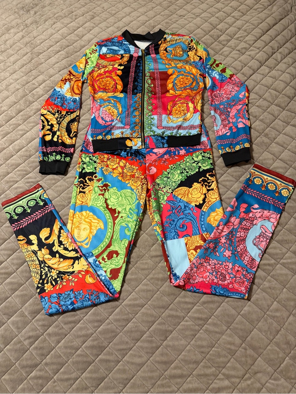 Vibrant Baroque and Medusa Patchwork Tracksuit Set